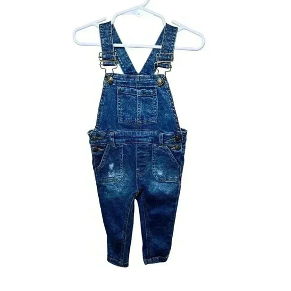 7 for All Mankind Girls Denim Overalls Distressed Skinny Jeans Kids Size 18M EUC - Picture 1 of 6